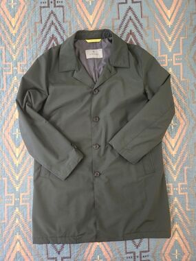 Canali Olive Green Single-Breasted Trench Coat
